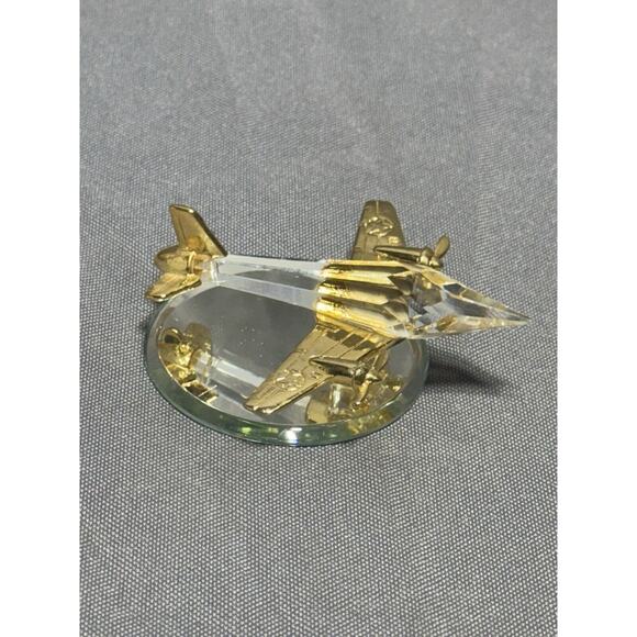 Vintage 3" Authentic Crystal And Gold Airplane On Glass Mirror Base - Picture 3 of 7
